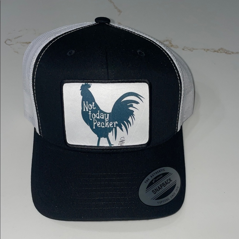 Not Today Pecker Black and White Snapback Hat